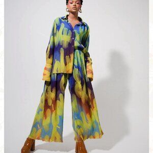 Kai Collective MAWULI PRINTED PLISSE Trousers- AYO PRINT BLUE